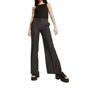 Missguided Women's Black/White Striped Poly Wide Leg Trousers Pants